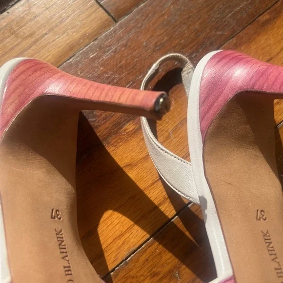 Manolo Blahnik Pink Pony Hair Slingback Heels Size 37 Kitten Heel - Picture 12 of 16